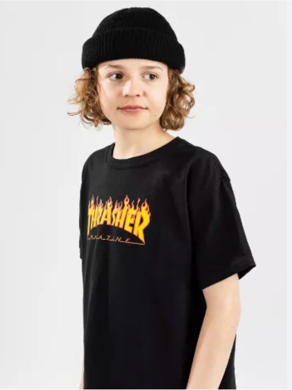 Thrasher Kids Black T-Shirt with Orange Flame Logo